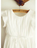 Flutter Sleeves Ivory Pleated Taffeta Flower Girl Dress